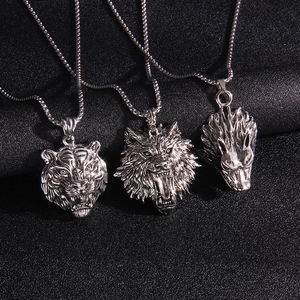 Vintage Stainless Steel Wolf Head Lion Head Tiger Head Pendant Necklace Men Punk Gothic Alloy Animal Head Jewelry