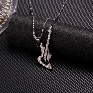 Minimalist guitar necklace with black metal pendant and chain for music lovers