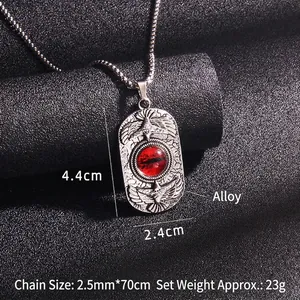 Men's punk eagle evil eye necklace with red eyeball pendant and 70cm bead chain
