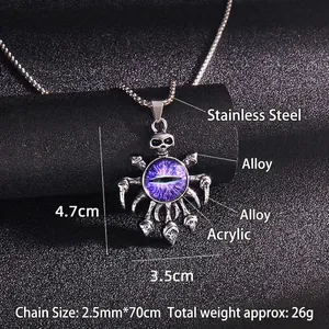 Gothic skull evil eye necklace with blue gradient pendant and stainless steel bead chain