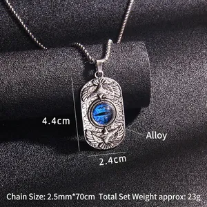 Vintage stainless steel evil eye pendant with eagle engraving and thick punk chain necklace