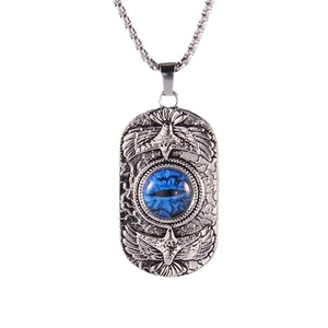 Vintage stainless steel Turkish evil eye necklace with eagle relief on silver pendant