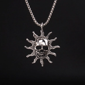 Gothic Flame Skull Pendant Necklace For Men Stainless Steel Box Chain Retro Punk Hip Hop Jewelry Gift Retro Silver
