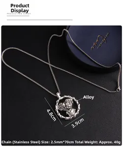Detail of silver skull engine pendant with alloy material and stainless steel chain