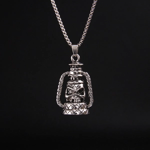 Vintage Skull Kerosene Lamp Pendant Necklace Retro Punk Gothic Stainless Steel Alloy Jewelry For Men Women Daily