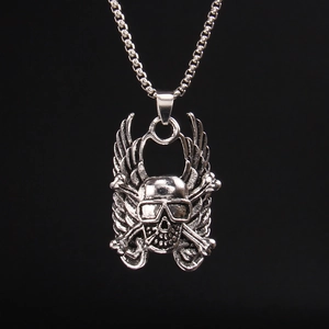 Punk Angel Wings Skull Pendant Necklace Stainless Steel Box Chain Alloy Gothic Vintage Silver Hip Hop Rock Jewelry For Men Women