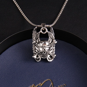 Punk angel wings skull pendant necklace with box chain in vintage stainless steel style