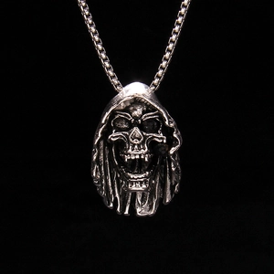 Gothic Stainless Steel Alloy Grim Reaper Skull Pendant Necklace For Men Retro Punk Hip Hop Dark Hooded Skull Jewelry