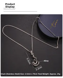 Détail du pendentif serpent argent antique avec chaîne en acier inoxydable et dimensions