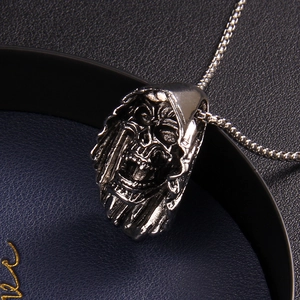 Gothic skull reaper pendant in vintage steel finish with long bead chain for men