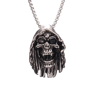 Gothic skull reaper pendant in retro silver stainless steel with box chain for men