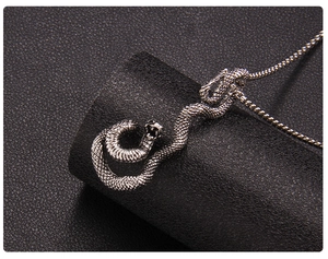 Détail d'un pendentif serpent en argent antique avec écailles texturées et style gothique
