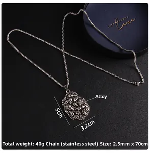 Detailed silver skull stack pendant with alloy material and stainless steel chain