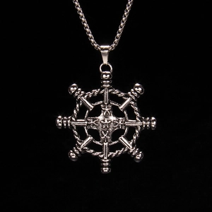 Vintage Stainless Steel Alloy Ship Wheel Pendant Necklace Antique Silver Nautical Helm Jewelry For Men Women Unisex Gift