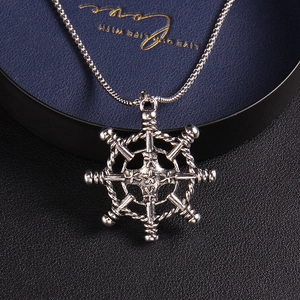 Vintage stainless steel nautical anchor pendant necklace for men in silver finish