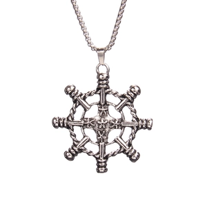 Vintage stainless steel anchor helm pendant necklace with retro striped nautical design