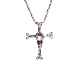 Collana con pendente a teschio e ossa incrociate in acciaio inox stile punk