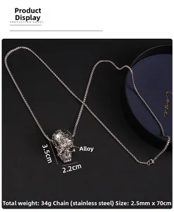 Detailed specs of alloy skull pendant and 70cm stainless steel chain for men