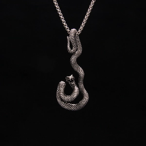 Collier Pendentif Serpent Punk Gothique pour Hommes Femmes Chaîne en Acier Inoxydable Argent Antique Bijoux Animaux Hip Hop