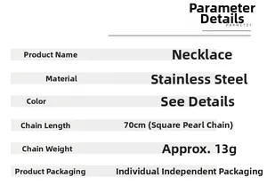 Detailed product specifications of the stainless steel skull necklace with 70cm pearl chain