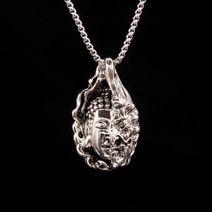 Vintage Double Sided Buddha Demon Pendant Necklace Men Gothic Punk Alloy Pendant Stainless Steel Box Chain Jewelry