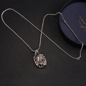 Vintage half Buddha half demon pendant with stainless steel chain for men