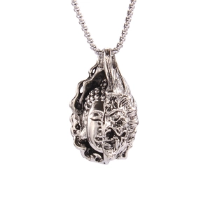 Vintage silver devil and buddha dual-face necklace for men with heavy metal dark style design