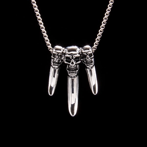 Punk Stainless Steel Alloy 3 Skulls Claw Pendant Necklace Gothic Box Chain Silver Statement Jewelry For Men Women Party