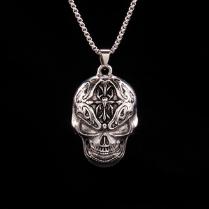 Gothic Punk Skull Cross Pendant Necklace Stainless Steel Box Chain For Men Women Hip Hop Retro Jewelry Gift