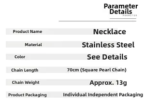 Détail du collier croix en acier inoxydable avec chaîne de perles carrées de 70cm