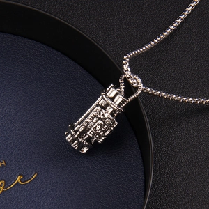 Punk style Gatling gun pendant necklace in silver finish with stainless steel box chain