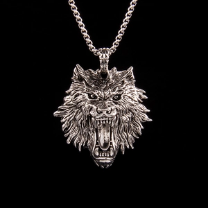 Vintage Stainless Steel Wolf Head Lion Head Pendant Necklace Punk Hip Hop Men Jewelry Animal Necklace With Box Chain