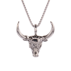Collier avec pendentif tête de taureau en acier inoxydable pour hommes, style hip hop gothique