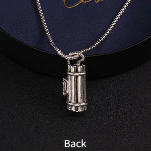 Silver Gatling pendant necklace for men with vertical texture and punk style design