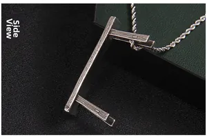 Detailed side view of the silver chair pendant showing fine wood grain texture and link chain