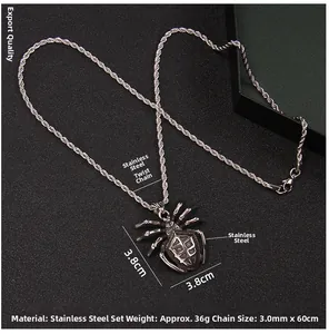 Macro view of stainless steel spider pendant with detailed vintage silver finish textures