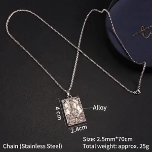 Collana con pendente Buddha Guanyin in argento vintage e catena lunga in acciaio inox