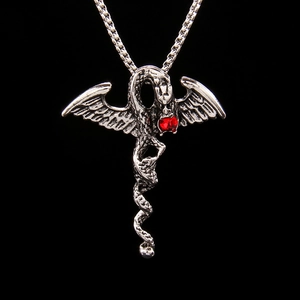 Collier Gothique Hip Hop Dragon Croix Pendentif Aile Chaîne en Acier Inoxydable Strass Rouge Bijoux Unisexe