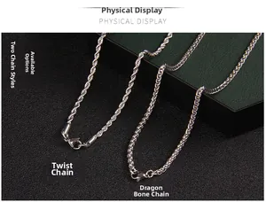 Silver stainless steel twist chain and dragon bone chain necklace with lobster clasp