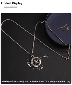 Dimensions détaillées du pendentif roue hip-hop et du collier en acier inoxydable