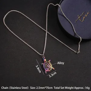 Colorful turtle pendant necklace in stainless steel with vibrant metallic fire colors