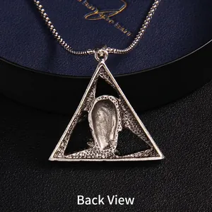 Gothic punk stainless steel skull triangle pendant with silver chain on premium jewelry box