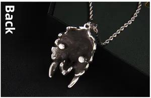 Detailed back view of a silver stainless steel claw pendant with twist rope chain