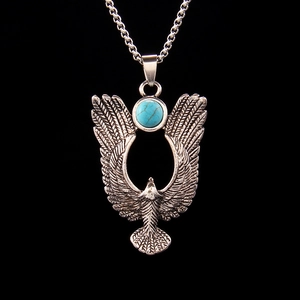 Vintage Edelstahl Adler Flügel Anhänger Halskette Für Herren Damen Punk Grüner Strass Eingelegter Schmuck Mit 70cm Boxkette