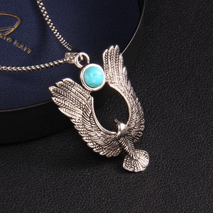 Vintage Silber Adler Anhänger Kette mit Türkis Stein und feinen Federdetails