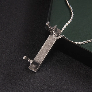 Unique stainless steel necklace featuring a creative wooden texture bench-shaped pendant