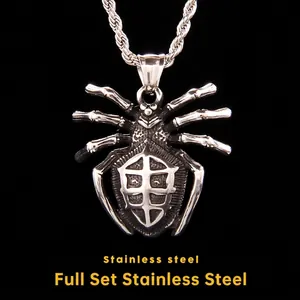 Punk Gothic Stainless Steel Spider Pendant Necklace Retro Silver Animal Spider Necklace For Men Women Dark Style Jewelry