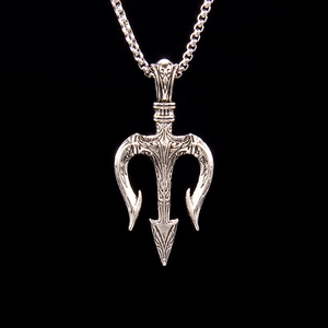 Vintage Trident Pendant Necklace With Stainless Steel Box Chain Retro Gothic Poseidon Myth Style Hip Hop Jewelry For Men Women
