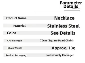 Detailed specs of the 70cm stainless steel fish bone necklace with square pearl chain