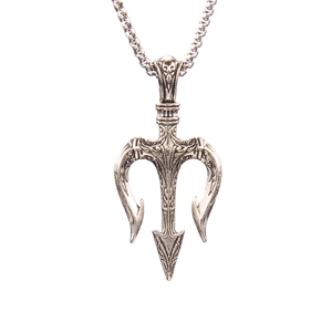 Men's hip hop trident pendant necklace with vintage embossed patterns on white background